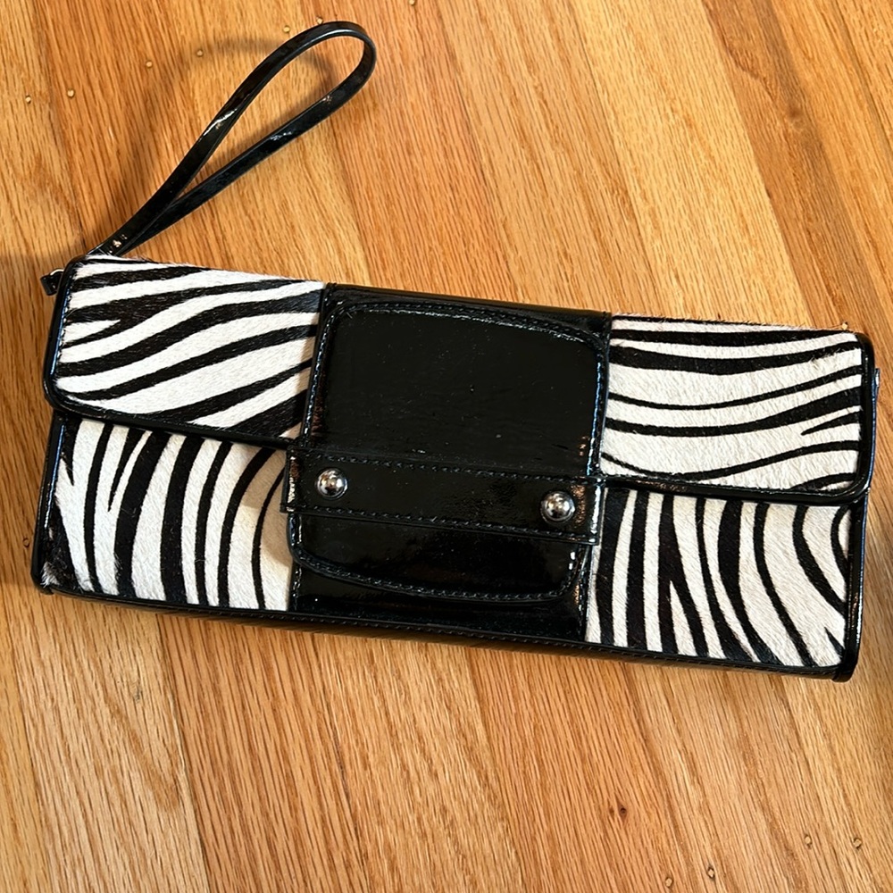 Alfani Zebra Ponyhair & Black Leather Statement Clutch